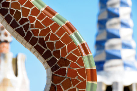 Barcelona, Spain - June 5, 2010 - A detail of Park Guell, the famous park designed by Antoni Gaudiのeditorial素材