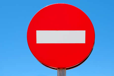 No entry traffic sign on a blue skyの写真素材
