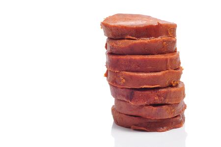 a few slices of sobrasada, a typical sausage of Mallorca, Spainの写真素材