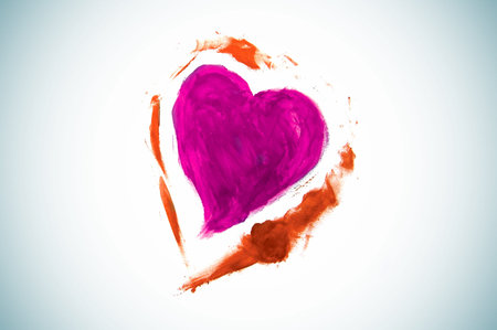 heart drawn with red and pink paint on a degraded backgroundの写真素材