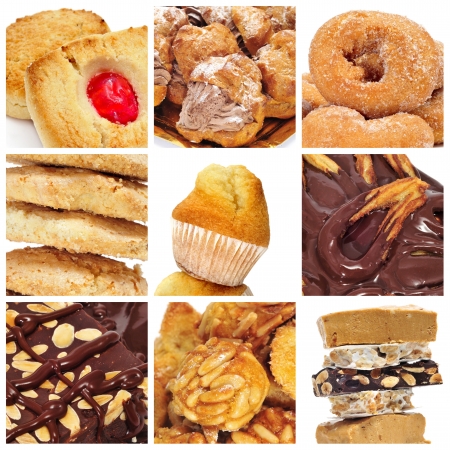 a collage of nine pictures of different kind of biscuits, sweets and pastriesの写真素材