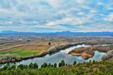 Ebro River, Spain, passing near Mora la Nova and Mora d'Ebreの写真素材