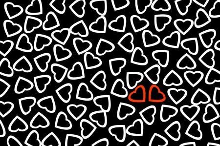 red hearts and white hearts drawn on a black backgroundの写真素材