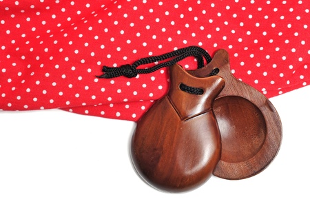 castanets and flamenco dress typical of Spainの写真素材