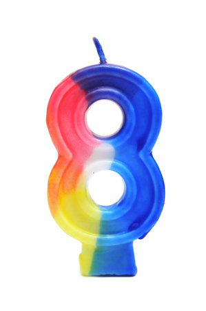 number eight birthday cake candle on a white background