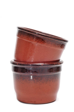 some earthenware bowls on a white backgroundの写真素材