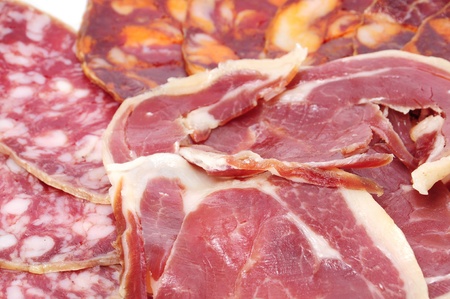 a pile of different spanish embutido, jamon, chorizo and salchichonの写真素材