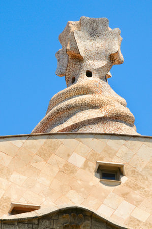 Barcelona, Spain - May 23, 2010: Detail of Casa Mila, or La Pedrera, in Barcelona, Spain. This famous building was designed by Antoni Gaudi.のeditorial素材