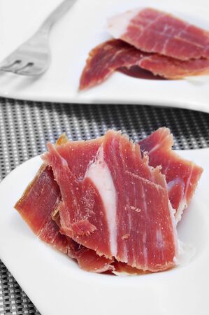 closeup of a some spanish serrano ham tapasの写真素材