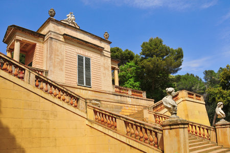 Barcelona, Spain - April 15, 2011: Parc del Laberint d'Horta in Barcelona, Spain. Those gardens hosted receptions to the sovereigns of Spain on three occasions since its construction in 1791.のeditorial素材