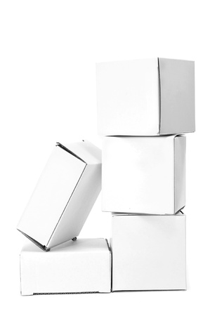 some white cardboard boxes on a white backgroundの写真素材