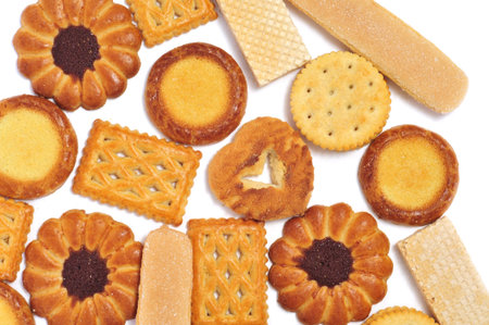 closeup of a pile of  different biscuits