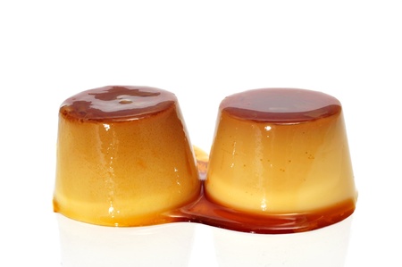 some creme caramel on a white backgroundの写真素材