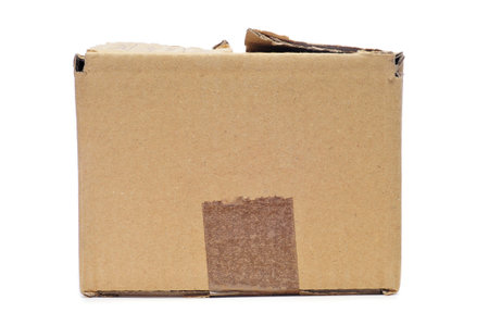 closeup of a cardboard box on a white background