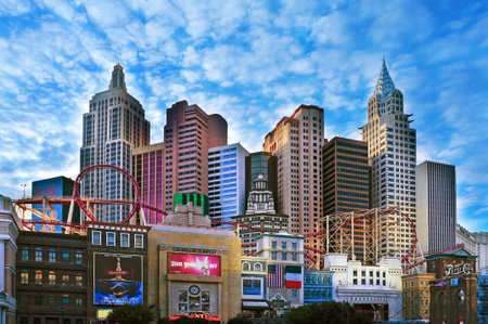 Las Vegas, USA - October 11, 2011: New York-New York Hotel & Casino in Vegas, USA. The resort, located in the Strip, has a roller coaster and a hotel with 2,024 roomsのeditorial素材
