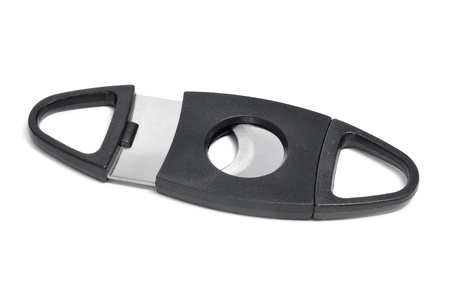 closeup of a cigar cutter on a white backgroundの写真素材