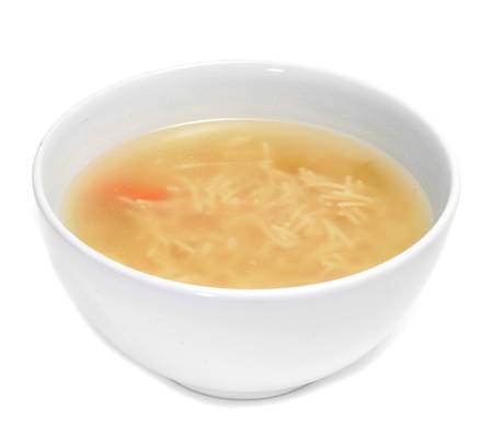 a bowl with noodle soup on a white backgroundの写真素材