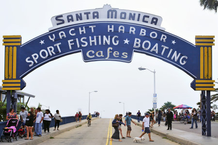 Santa Monica, USA - October 15, 2011: Famous entrance sign to Santa Monica Pier in Santa Monica,...