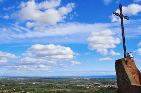 aerial view of Costa Daurada from Shrine of Virgin de la Roca in Mont-roig, Spainの写真素材