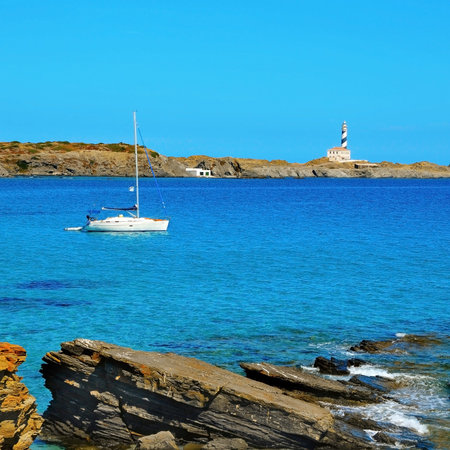 view of Favaritx beacon in Menorca, Balearic Islands, Spainの写真素材