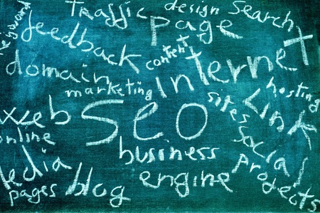 different concepts about social engine optimization and internet subjects written on a blackboardの写真素材