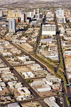 Las Vegas, US - October 13, 2011: Aerial view of Downtown Las Vegas in Las Vegas, US. It is the original gambling district of Las Vegas and where are the old hotels and casinosのeditorial素材