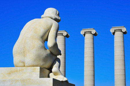 Barcelona, Spain - February 12, 2012: The Four Columns in Barcelona, Spain. The columns, symbolizing the four stripes of the Catalan flag, were demolished in 1928 and re-erected in 2010のeditorial素材
