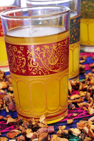 closeup of some ornamented glasses with teaの写真素材