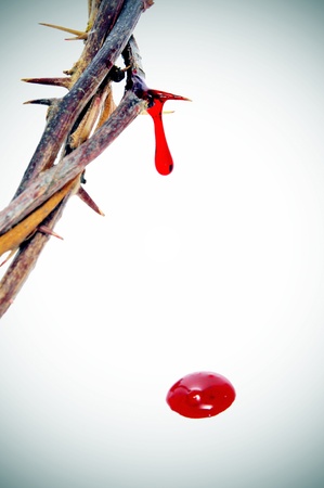 closeup of a representation of the Jesus Christ crown of thorns with bloodの写真素材