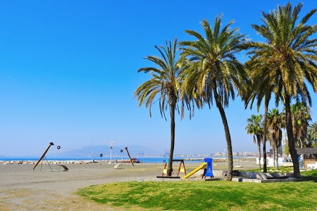 A view of El Palo Beach in Malaga, Spainの写真素材