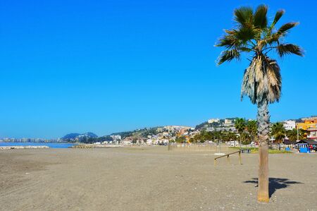 view of Pedregalejo Beach in Malaga, Spainの写真素材