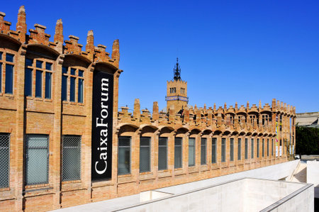 Barcelona, Spain - February 12, 2012: Facade of CaixaForum in Barcelona, Spain. This museum is housed in the former textile factory Casaramona, built by Puig i Cadafalch in 1911のeditorial素材