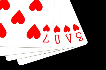 word love written with heart pips playing cardsの写真素材