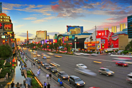 Las Vegas, US - October 11, 2011: Las Vegas Strip at sunset in Las Vegas, US. 19 of the 25 largest hotels in the world are on the Stripのeditorial素材