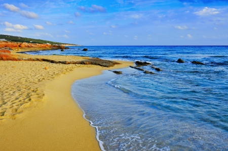 view of Migjorn Beach in Formentera, Balearic Islands, Spainの写真素材