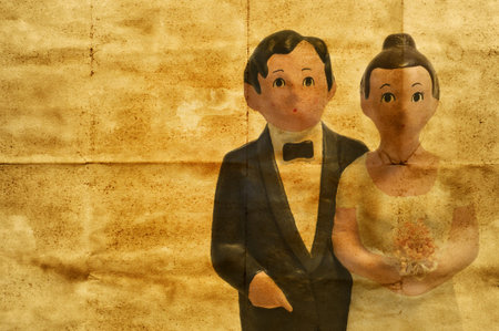 old paper background with a wedding couple simulating a vintage wedding invitation