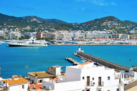 view of the port of Ibiza Town, in Ibiza, Balearic Islands, Spainのeditorial素材