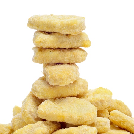 a pile of chicken nuggets on a white backgroundの写真素材