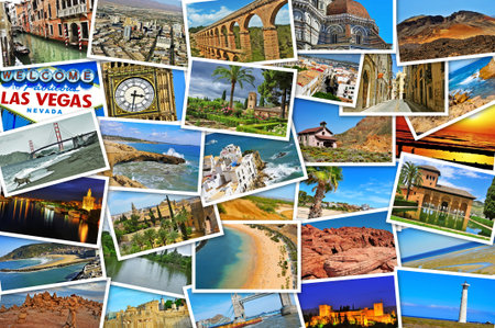 mosaic with pictures of different places and landscapes, shot by myself, simulating a wall of...