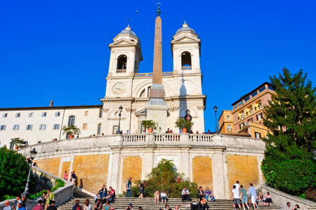 Rome, Italy - April 18, 2013 People in Piazza di Spagna, the Spanish Steps, the stairway of Trinita dei Montei, in Rome, Italy  Piazza di Spagna is one of the most famous places in Romeのeditorial素材