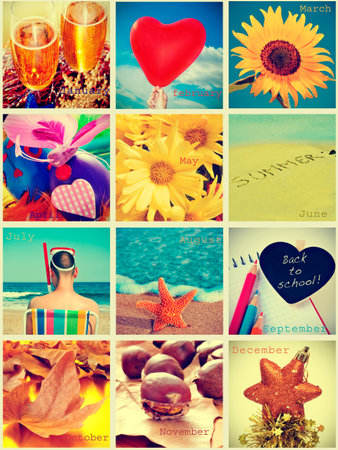 calendar with pictures depicting things related to the months of the year