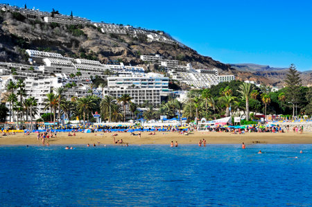 Puerto Rico, Spain - October 14, 2013  View of Puerto Rico beach in Gran Canaria, Canary Islands, Spain  This is an important winter tourist destination for many europeansのeditorial素材