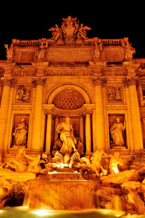 view of Fontana di Trevi illuminated at night in Rome, Italyのeditorial素材