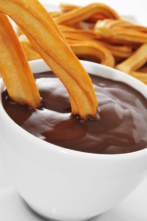 churros con chocolate, a typical Spanish sweet snackの写真素材