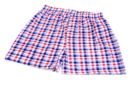 checkered boxer shorts on a white backgroundの写真素材