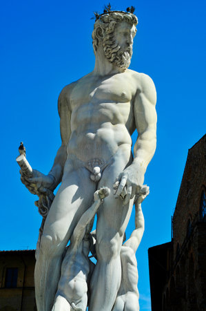 detail of the Fountain of Neptune located in Piazza della Signoria in Florence, Italyのeditorial素材