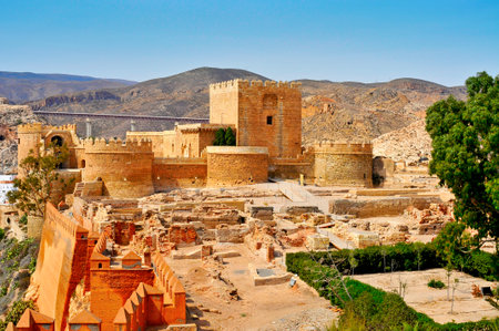 a view of the walls of the Alcazaba of Almeria, in Almeria, Spainのeditorial素材