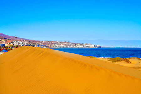 a view of the Natural Reserve of Dunes of Maspalomas, in Gran Canaria, Canary Islands, Spainの写真素材