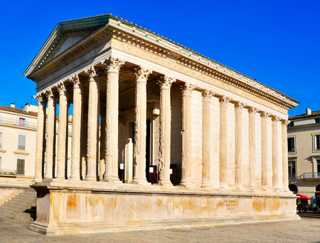 a lateral view of the ancient roman Maison Carree in Nimes, Franceの写真素材