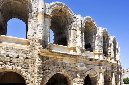a view of the Roman amphitheatre of Arles, France, also known as Arena of Arlesの写真素材